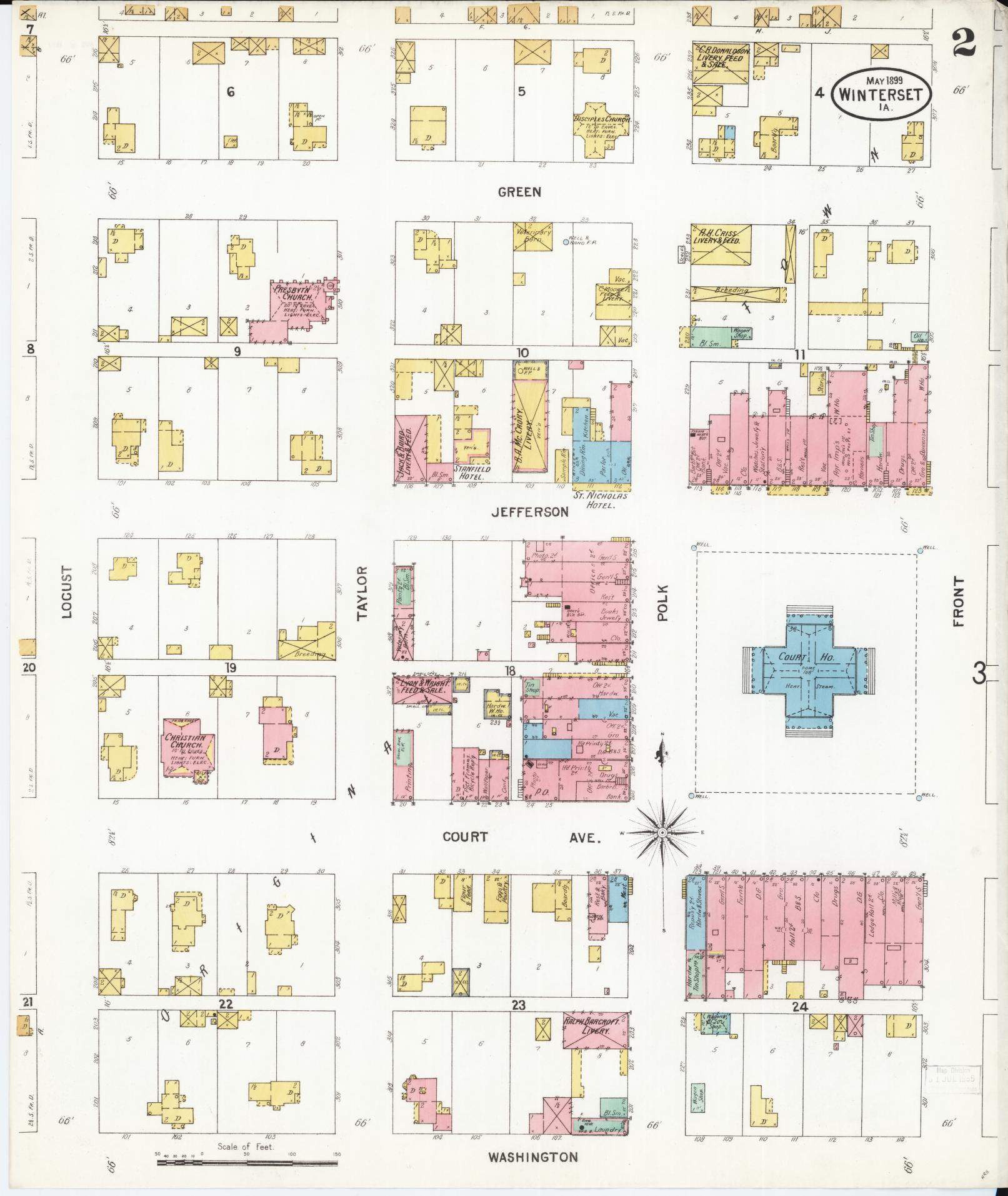 Sanborn Fire Insurance Map from Winterset, Madison County, Iowa (1899), Sheet #0002 - Historic Sanborn Fire Insurance Map Print, vintage old map wall art
