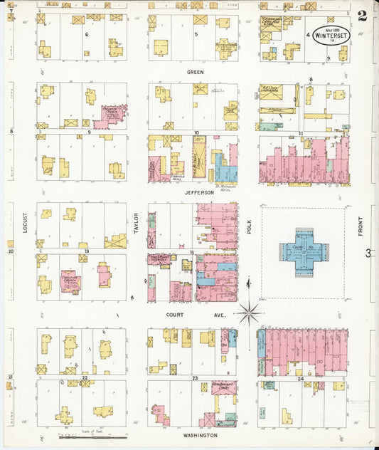 Sanborn Fire Insurance Map from Winterset, Madison County, Iowa (1899), Sheet #0002 - Historic Sanborn Fire Insurance Map Print, vintage old map wall art