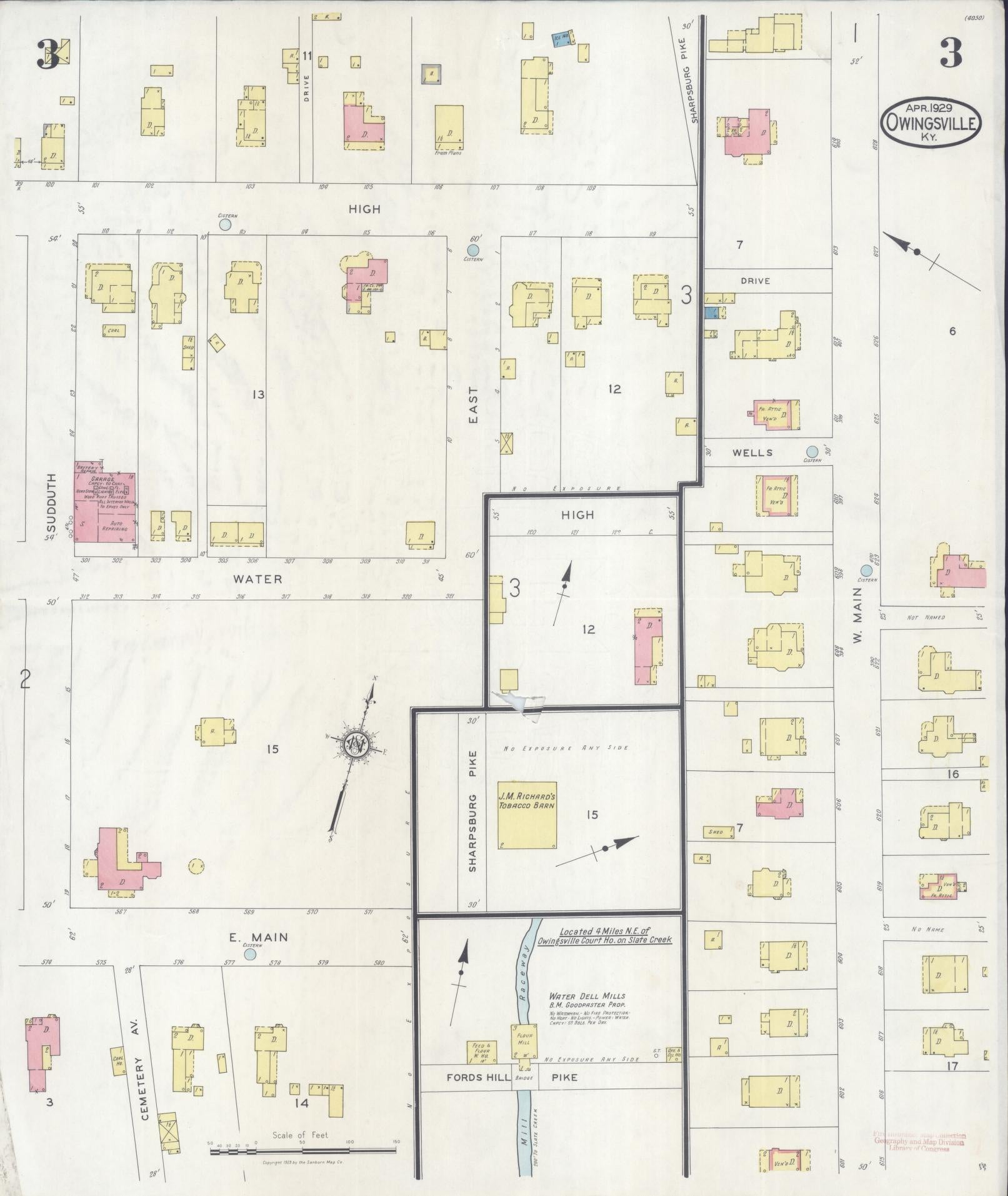 Sanborn Fire Insurance Map from Owingsville, Bath County, Kentucky (1929), Sheet #0003 - Complete Map Set gallery image, historic Sanborn map, vintage wall art, Kentucky Kentucky