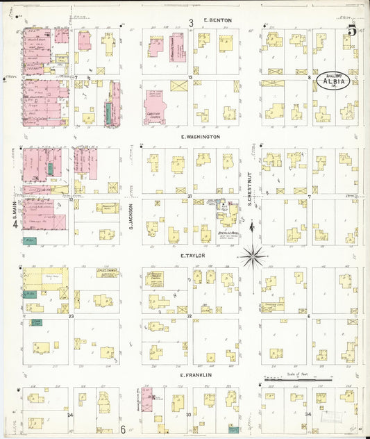 Sanborn Fire Insurance Map from Albia, Monroe County, Iowa (1907), Sheet #0005 - Historic Sanborn Fire Insurance Map Print, vintage old map wall art