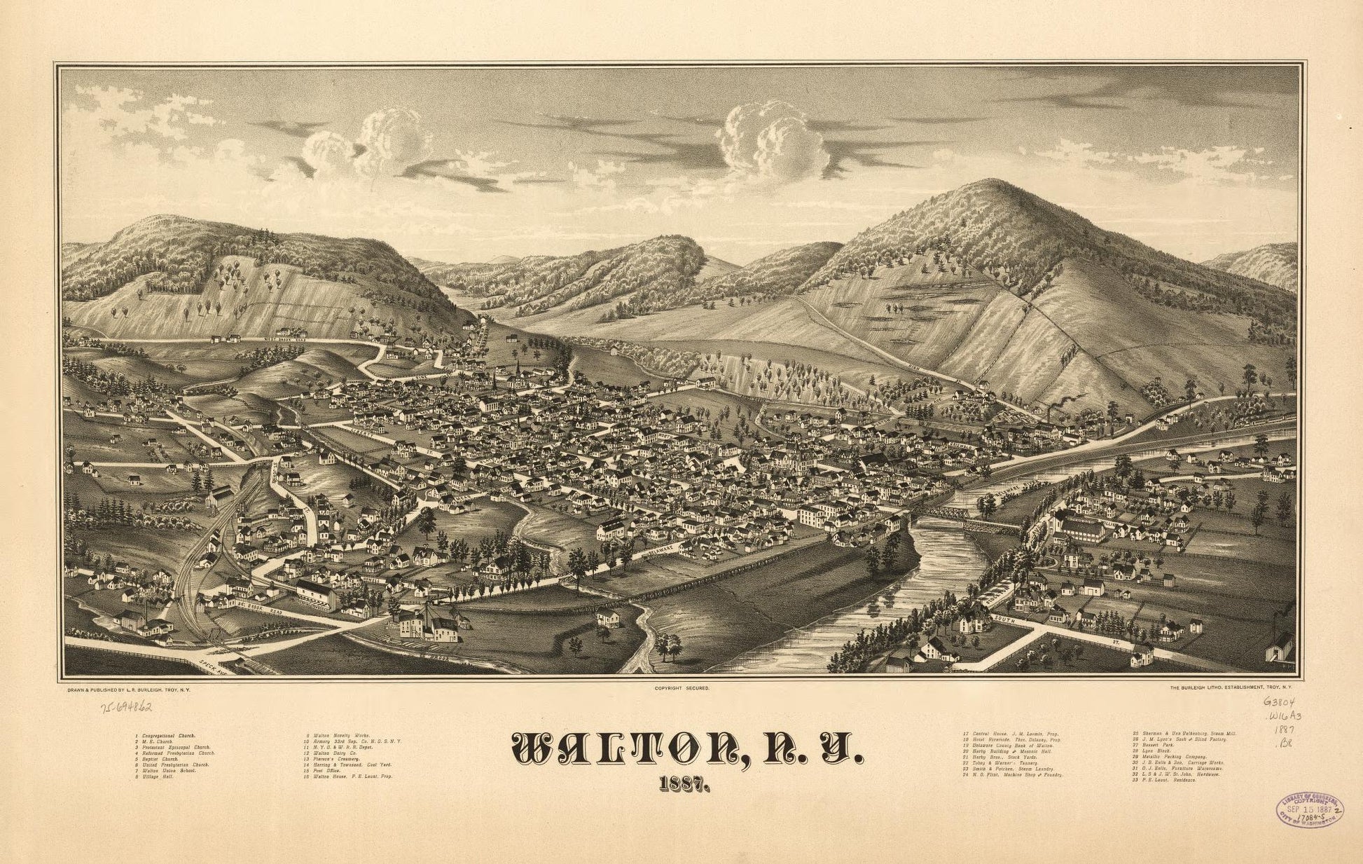 Walton, N.Y. 1887. (1887) – Historic Bird’s-Eye View Panorama Print