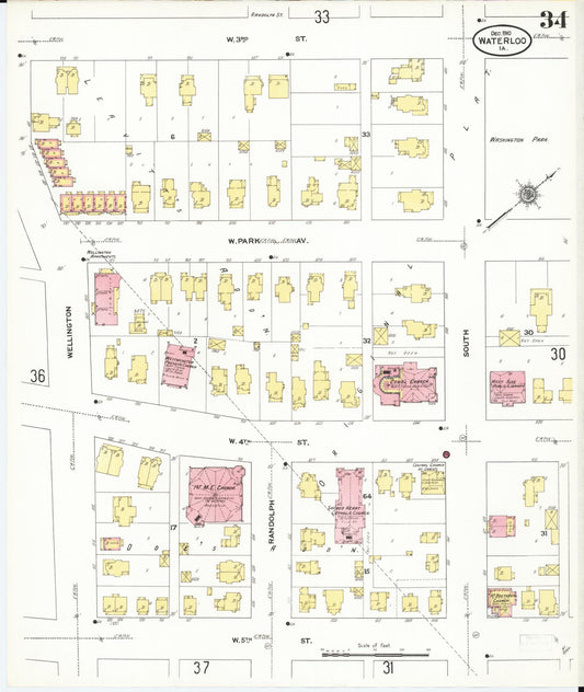 Sanborn Fire Insurance Map from Waterloo, Black Hawk County, Iowa (1910), Sheet #0034 - Historic Sanborn Fire Insurance Map Print, vintage old map wall art