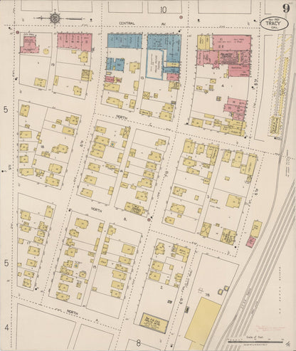 Sanborn Fire Insurance Map from Tracy, San Joaquin County, California (1921), Sheet #0009 - Complete Map Set gallery image, historic Sanborn map, vintage wall art, California California