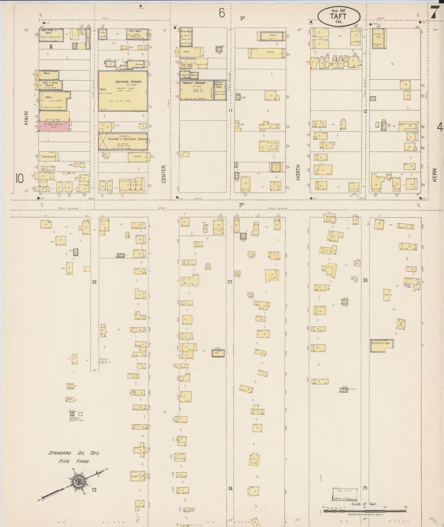 Sanborn Fire Insurance Map from Taft, Kern County, California (1917), Sheet #0007 - Complete Map Set gallery image, historic Sanborn map, vintage wall art, California California