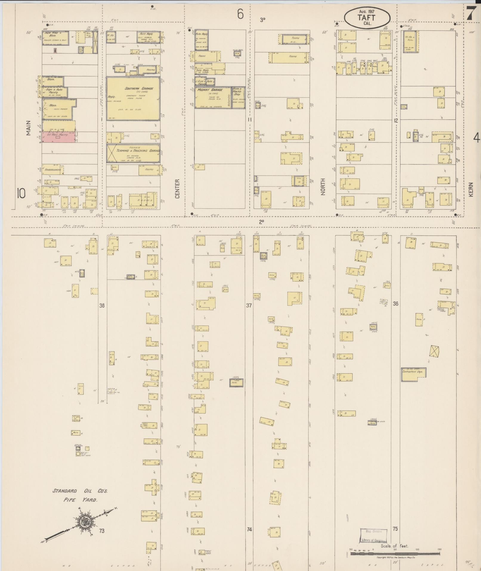 Sanborn Fire Insurance Map from Taft, Kern County, California (1917), Sheet #0007 - Complete Map Set gallery image, historic Sanborn map, vintage wall art, California California