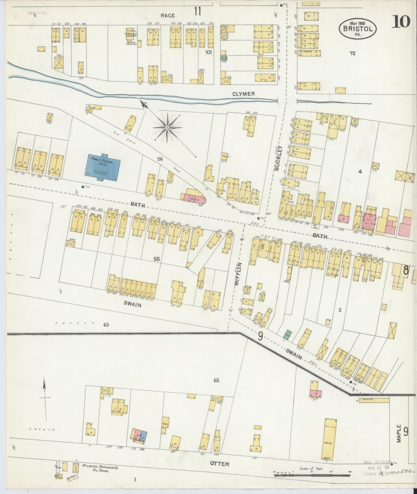 Sanborn Fire Insurance Map from Bristol, Bucks County, Pennsylvania (1903), Sheet #0010 - Historic Sanborn Fire Insurance Map Print, vintage old map wall art, antique decor, genealogy gift, Pennsylvania Pennsylvania map