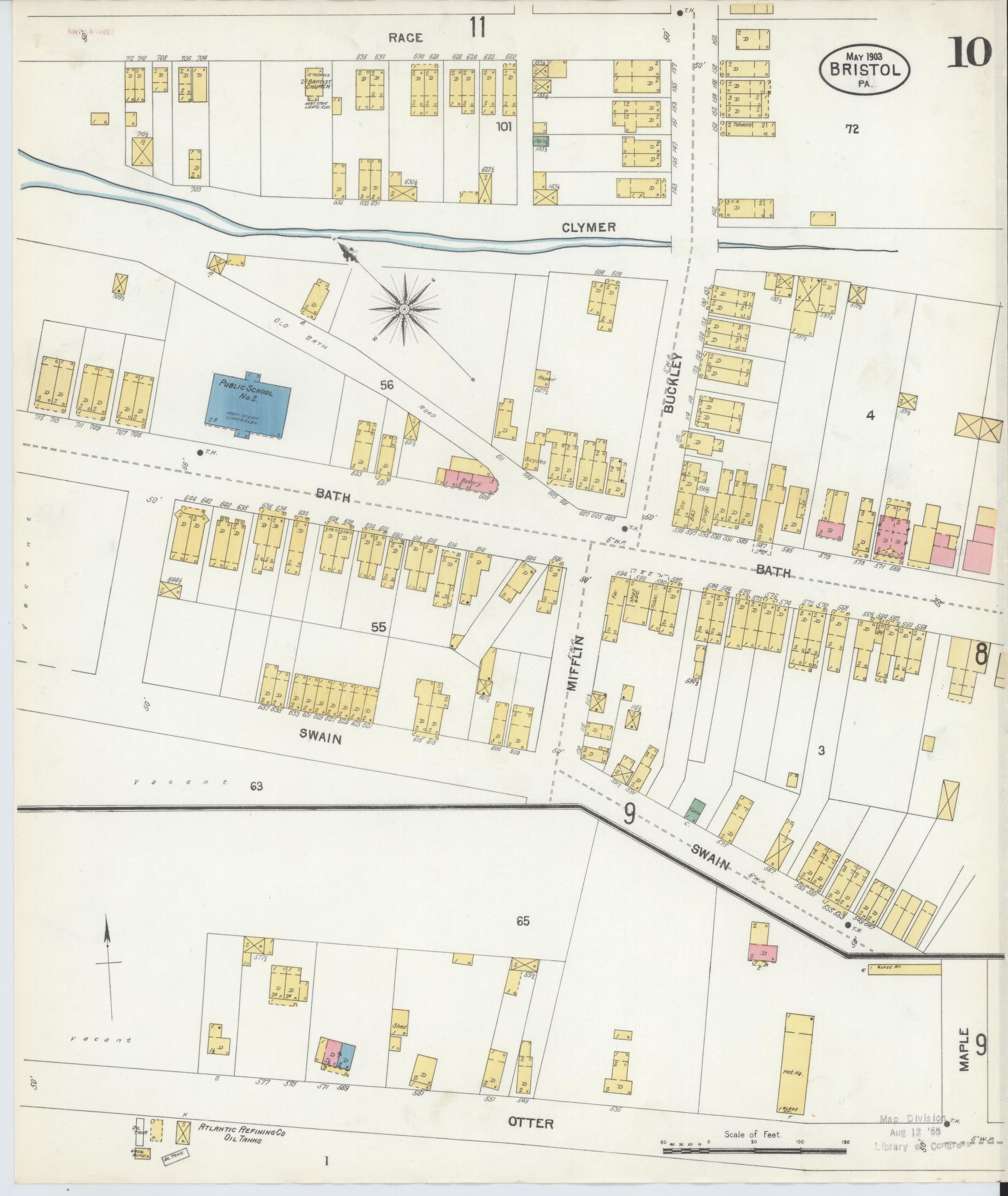 Sanborn Fire Insurance Map from Bristol, Bucks County, Pennsylvania (1903), Sheet #0010 - Historic Sanborn Fire Insurance Map Print, vintage old map wall art, antique decor, genealogy gift, Pennsylvania Pennsylvania map