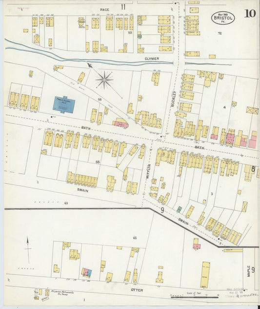 Sanborn Fire Insurance Map from Bristol, Bucks County, Pennsylvania (1903), Sheet #0010 - Historic Sanborn Fire Insurance Map Print, vintage old map wall art, antique decor, genealogy gift, Pennsylvania Pennsylvania map