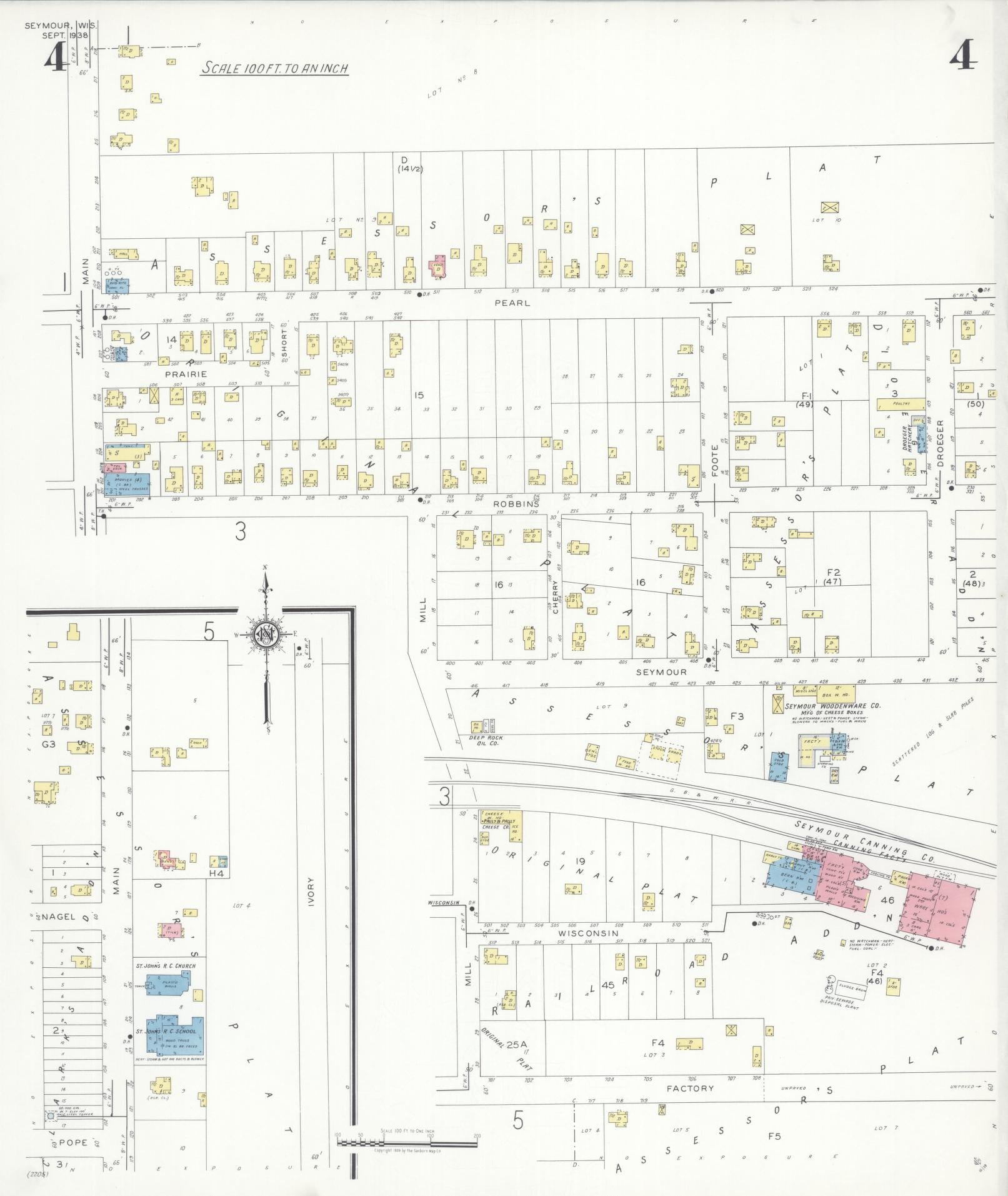 Sanborn Fire Insurance Map from Seymour, Outagamie County, Wisconsin (1938), Sheet #0004 - Historic Sanborn Fire Insurance Map Print, vintage old map wall art, antique decor, genealogy gift, Wisconsin Wisconsin map