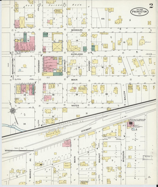Sanborn Fire Insurance Map from Princeton, Mercer County, Missouri (1909), Sheet #0002 - Historic Sanborn Fire Insurance Map Print, vintage old map wall art, antique decor, genealogy gift, Missouri Missouri map