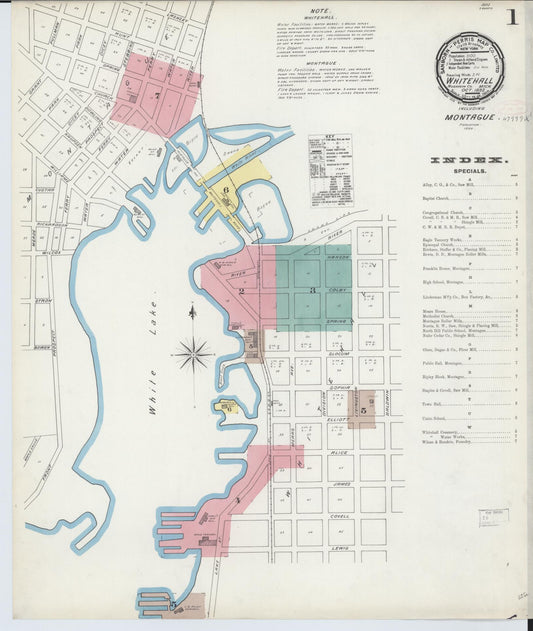 Sanborn Fire Insurance Map from Whitehall, Muskegon County, Michigan (1892), Sheet #0001 - Historic Sanborn Fire Insurance Map Print, vintage old map wall art, antique decor, genealogy gift, Michigan Michigan map