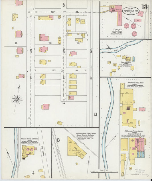 Sanborn Fire Insurance Map from New Brighton, Beaver County, Pennsylvania (1901), Sheet #0013 - Historic Sanborn Fire Insurance Map Print, vintage old map wall art, antique decor, genealogy gift, Pennsylvania Pennsylvania map