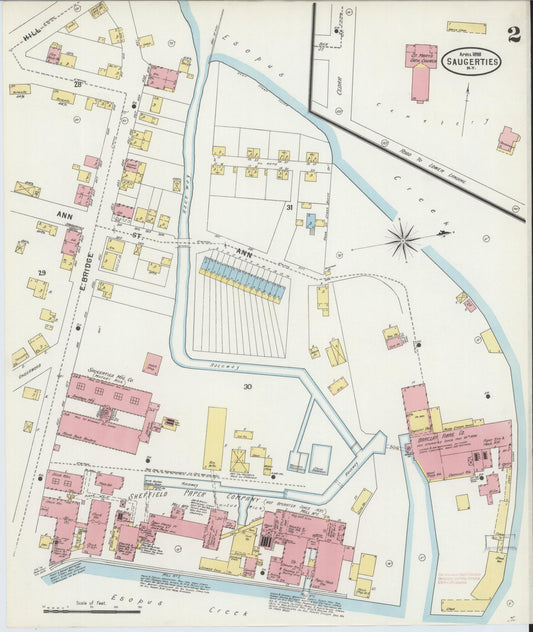 Sanborn Fire Insurance Map from Saugerties, Ulster County, New York (1898), Sheet #0002 - Historic Sanborn Fire Insurance Map Print, vintage old map wall art, antique decor, genealogy gift, New York New York map