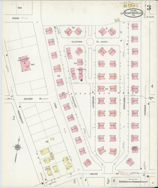 Sanborn Fire Insurance Map from Rumford Falls, Oxford County, Maine (1912), Sheet #0003 - Historic Sanborn Fire Insurance Map Print, vintage old map wall art, antique decor, genealogy gift, Maine Maine map