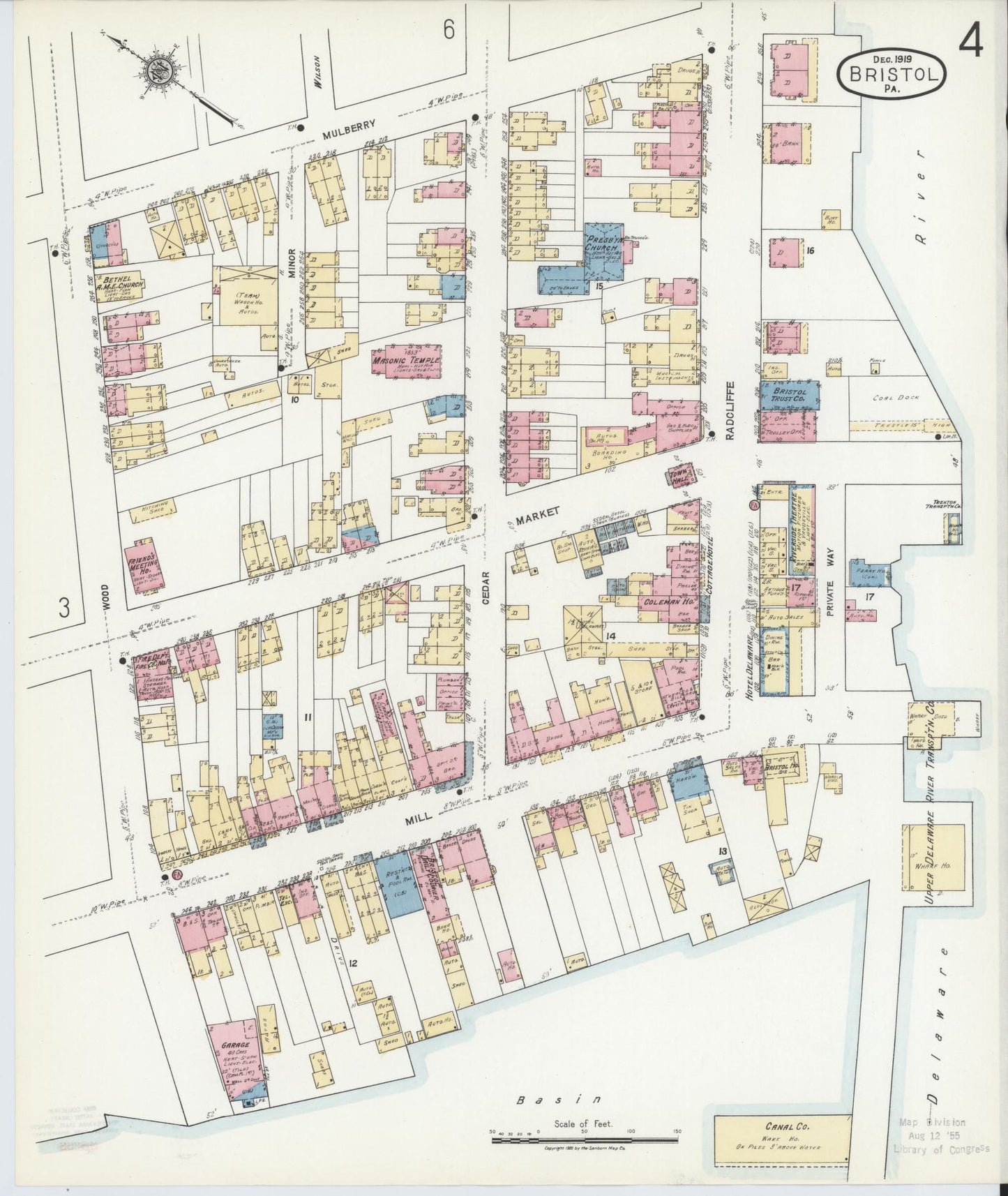 Sanborn Fire Insurance Map from Bristol, Bucks County, Pennsylvania (1927), Sheet #0004 - Historic Sanborn Fire Insurance Map Print, vintage old map wall art, antique decor, genealogy gift, Pennsylvania Pennsylvania map