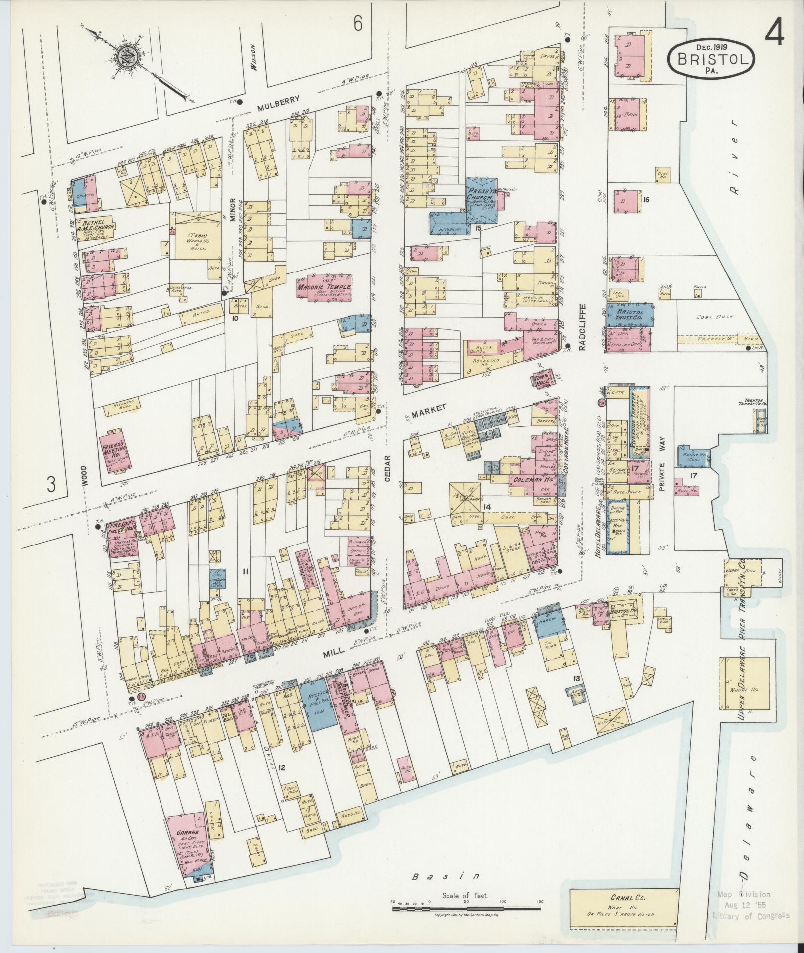 Sanborn Fire Insurance Map from Bristol, Bucks County, Pennsylvania (1927), Sheet #0004 - Historic Sanborn Fire Insurance Map Print, vintage old map wall art, antique decor, genealogy gift, Pennsylvania Pennsylvania map