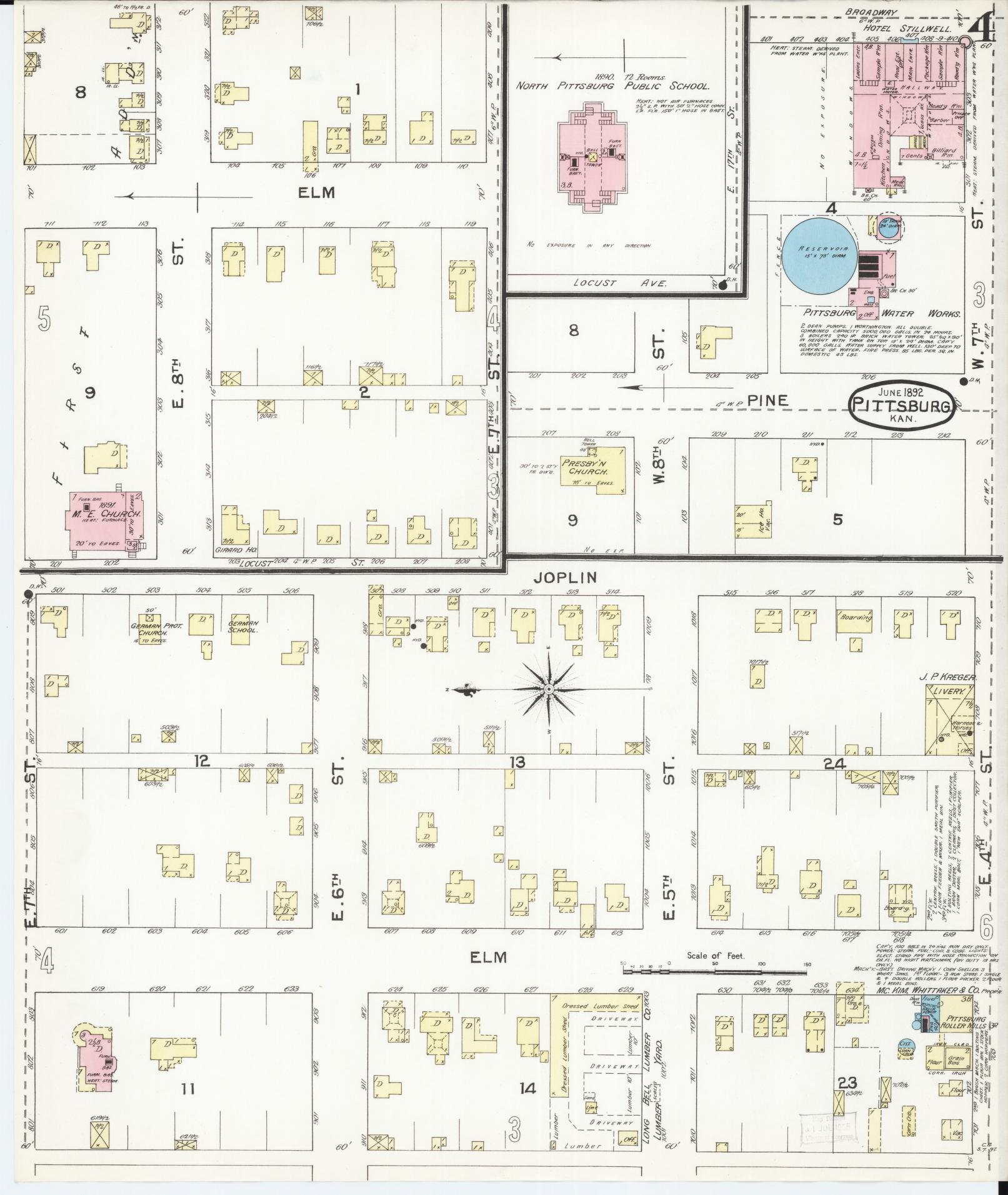 Sanborn Fire Insurance Map from Pittsburg, Crawford County, Kansas (1892), Sheet #0004 - Complete Map Set gallery image, historic Sanborn map, vintage wall art, Kansas Kansas