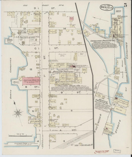 Sanborn Fire Insurance Map from Benicia, Solano County, California (1886), Sheet #0005 - Historic Sanborn Fire Insurance Map Print, vintage old map wall art, antique decor, genealogy gift, California California map
