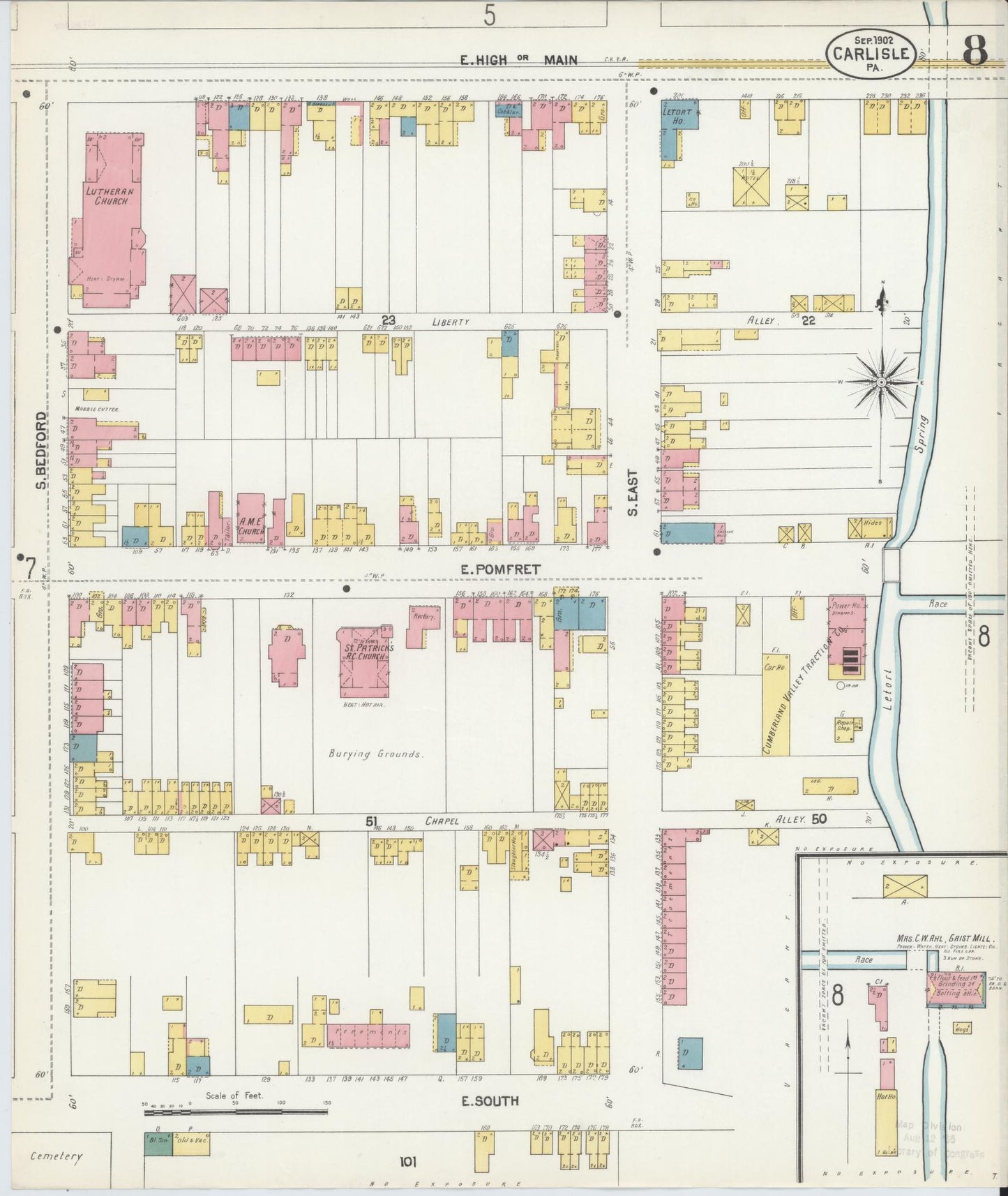 Sanborn Fire Insurance Map from Carlisle, Cumberland County, Pennsylvania (1902), Sheet #0008 - Historic Sanborn Fire Insurance Map Print, vintage old map wall art, antique decor, genealogy gift, Pennsylvania Pennsylvania map