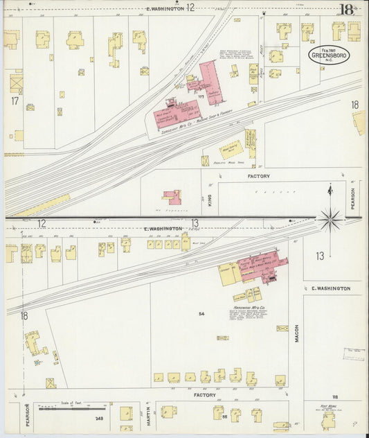 Sanborn Fire Insurance Map from Greensboro, Guilford County, North Carolina (1907), Sheet #0018 - Historic Sanborn Fire Insurance Map Print, vintage old map wall art, antique decor, genealogy gift, North Carolina North Carolina map