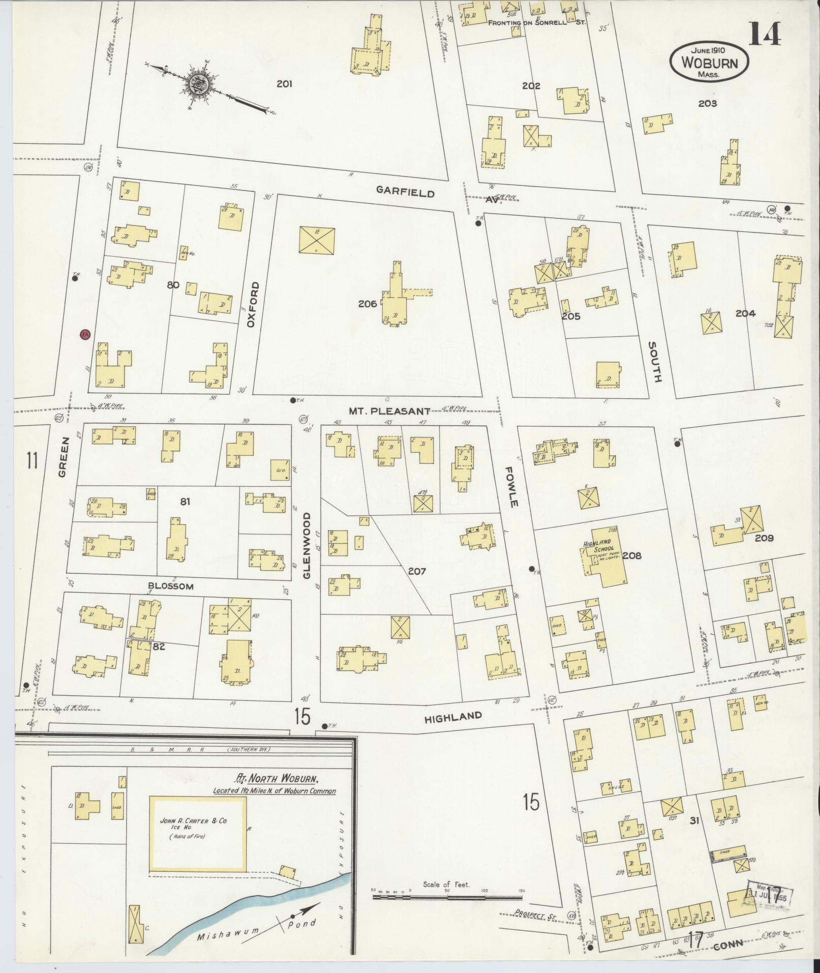 Sanborn Fire Insurance Map from Woburn, Middlesex County, Massachusetts (1910), Sheet #0014 - Complete Map Set gallery image, historic Sanborn map, vintage wall art, Massachusetts Massachusetts