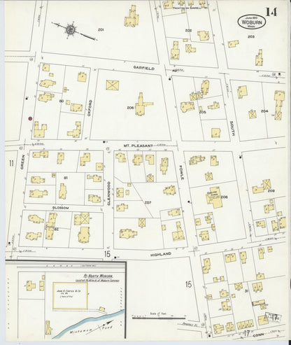 Sanborn Fire Insurance Map from Woburn, Middlesex County, Massachusetts (1910), Sheet #0014 - Complete Map Set gallery image, historic Sanborn map, vintage wall art, Massachusetts Massachusetts