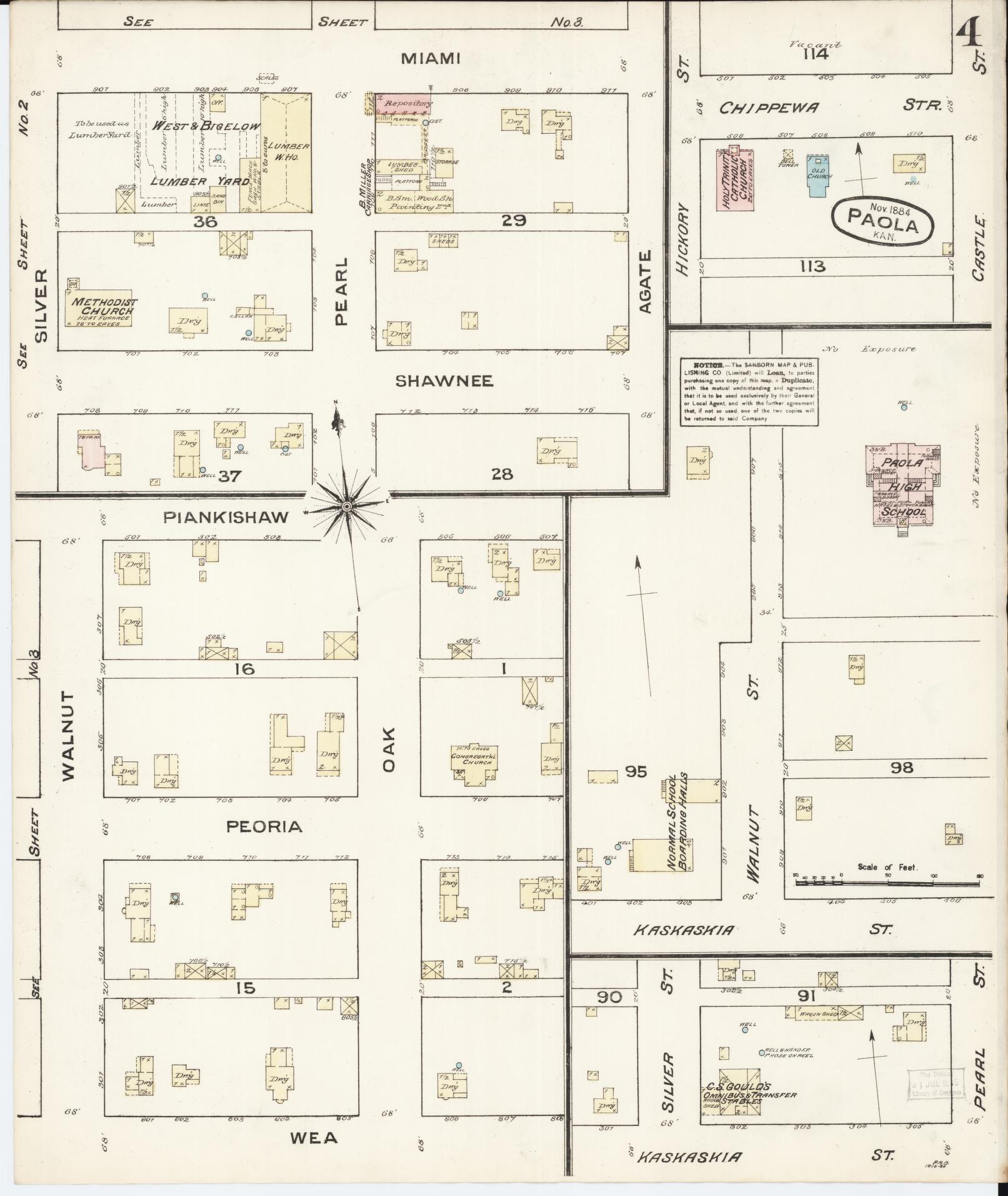 Sanborn Fire Insurance Map from Paola, Miami County, Kansas (1884), Sheet #0004 - Historic Sanborn Fire Insurance Map Print, vintage old map wall art, antique decor, genealogy gift, Kansas Kansas map