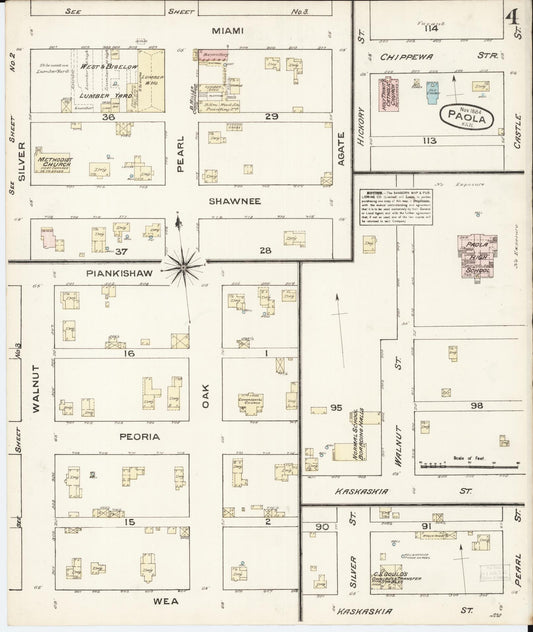 Sanborn Fire Insurance Map from Paola, Miami County, Kansas (1884), Sheet #0004 - Historic Sanborn Fire Insurance Map Print, vintage old map wall art, antique decor, genealogy gift, Kansas Kansas map