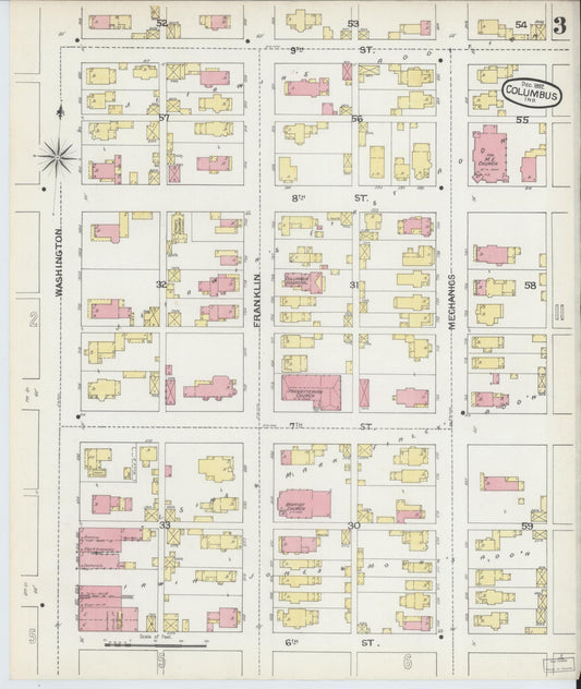 Sanborn Fire Insurance Map from Columbus, Bartholomew County, Indiana (1892), Sheet #0003 - Historic Sanborn Fire Insurance Map Print, vintage old map wall art, antique decor, genealogy gift, Indiana Indiana map