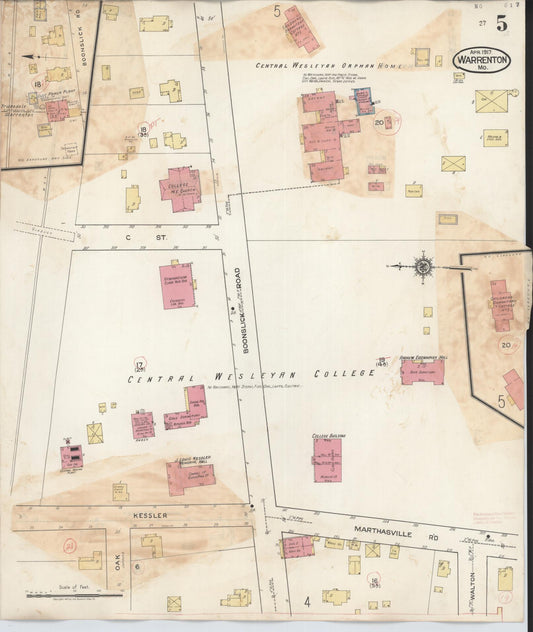 Sanborn Fire Insurance Map from Warrenton, Warren County, Missouri (1932), Sheet #0005 - Historic Sanborn Fire Insurance Map Print, vintage old map wall art, antique decor, genealogy gift, Missouri Missouri map