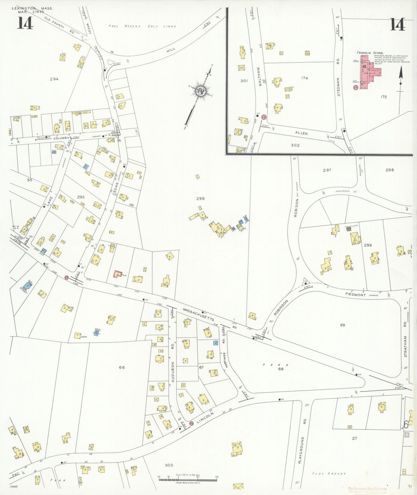 Sanborn Fire Insurance Map from Lexington, Middlesex County, Massachusetts (1935), Sheet #0014 - Complete Map Set gallery image, historic Sanborn map, vintage wall art, Massachusetts Massachusetts