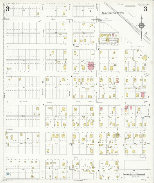 Sanborn Fire Insurance Map from Temple, Cotton County, Oklahoma (1939), Sheet #0003 - Historic Sanborn Fire Insurance Map Print, vintage old map wall art, antique decor, genealogy gift, Oklahoma Oklahoma map