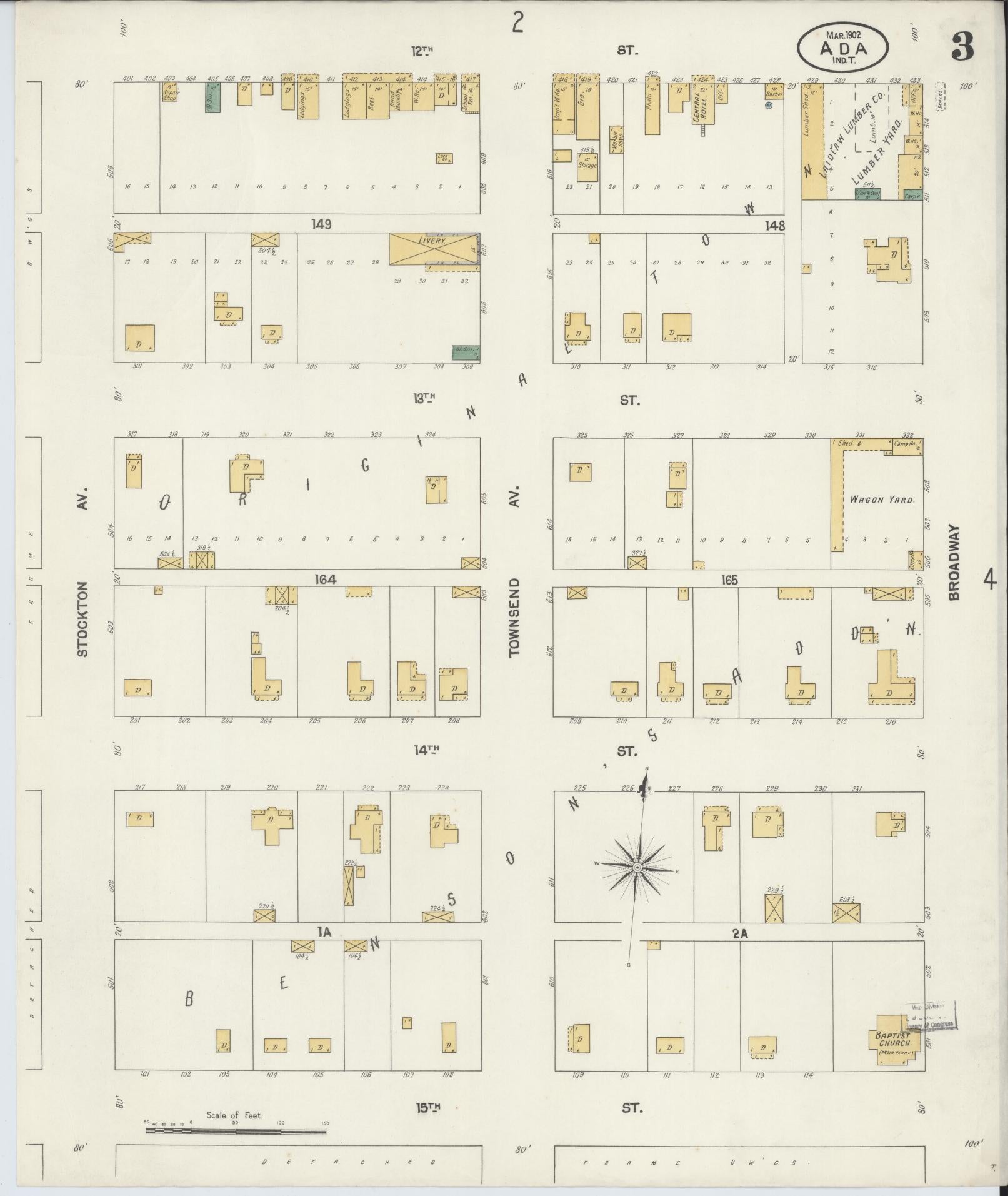 Sanborn Fire Insurance Map from Ada, Pontotoc County, Oklahoma (1902), Sheet #0003 - Historic Sanborn Fire Insurance Map Print, vintage old map wall art, antique decor, genealogy gift, Oklahoma Oklahoma map