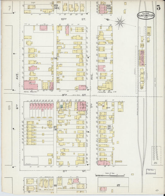Sanborn Fire Insurance Map from Huntington, Cabell County, West Virginia (1893), Sheet #0005 - Historic Sanborn Fire Insurance Map Print, vintage old map wall art, antique decor, genealogy gift, West Virginia West Virginia map