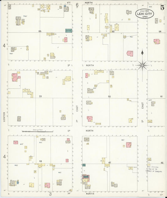 Sanborn Fire Insurance Map from Lehi, Utah County, Utah (1898), Sheet #0005 - Historic Sanborn Fire Insurance Map Print, vintage old map wall art, antique decor, genealogy gift, Lehi Utah map