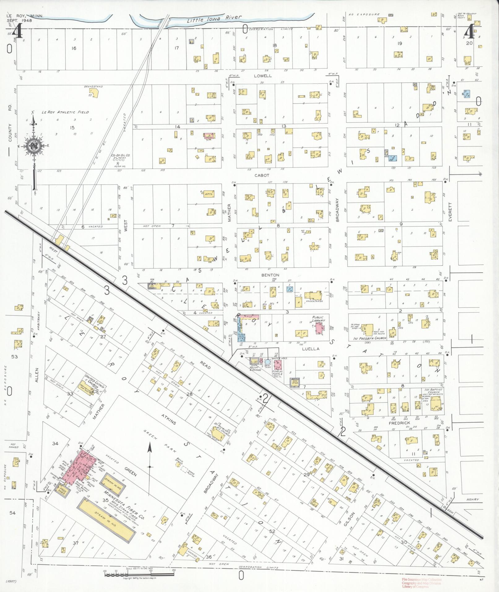 Sanborn Fire Insurance Map from Le Roy, Mower County, Minnesota (1948), Sheet #0004 - Historic Sanborn Fire Insurance Map Print, vintage old map wall art, antique decor, genealogy gift, Minnesota Minnesota map