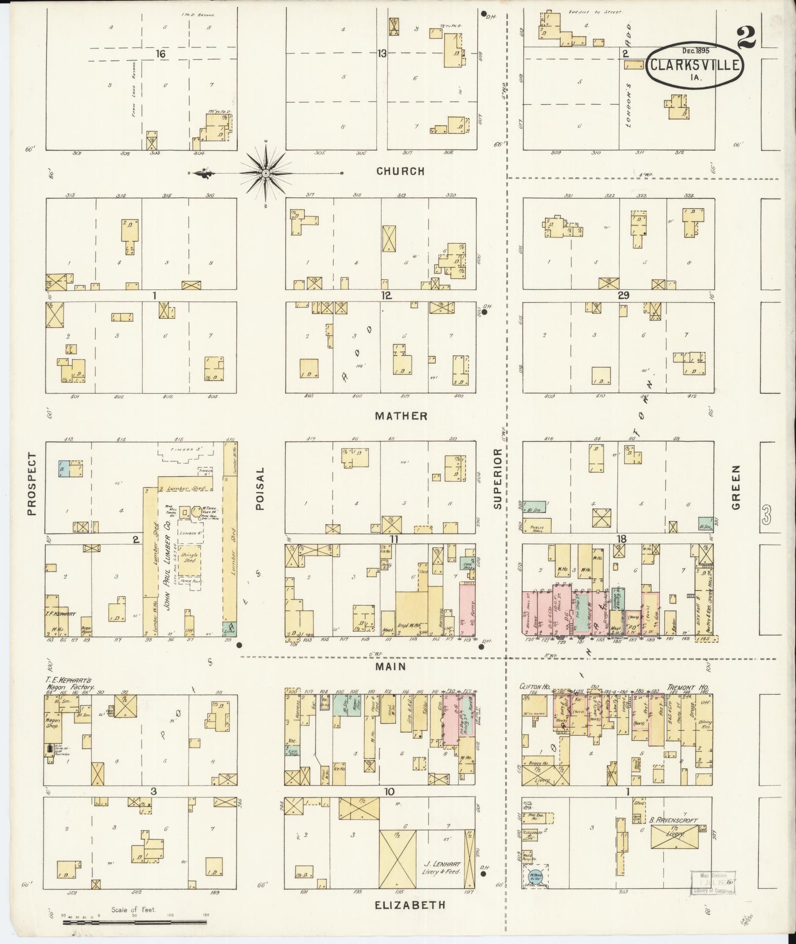 Sanborn Fire Insurance Map from Clarksville, Butler County, Iowa (1895), Sheet #0002 - Historic Sanborn Fire Insurance Map Print, vintage old map wall art