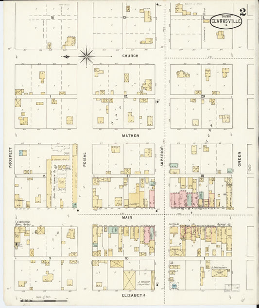 Sanborn Fire Insurance Map from Clarksville, Butler County, Iowa (1895), Sheet #0002 - Historic Sanborn Fire Insurance Map Print, vintage old map wall art