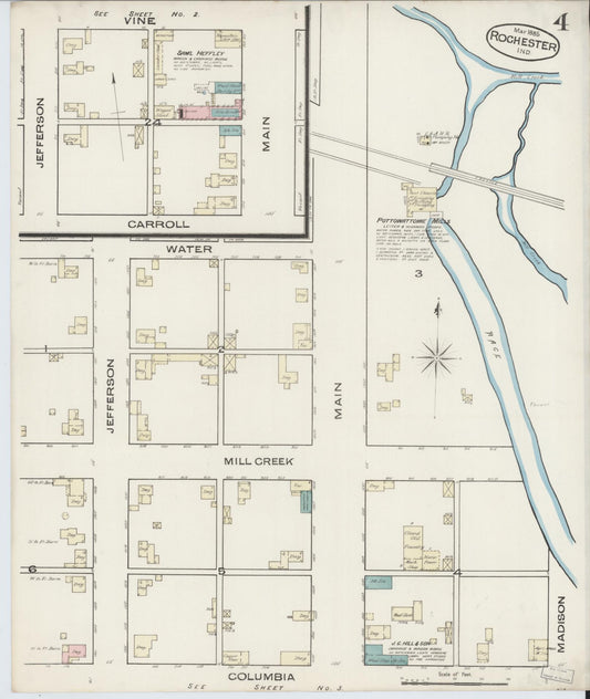 Sanborn Fire Insurance Map from Rochester, Fulton County, Indiana (1885), Sheet #0004 - Historic Sanborn Fire Insurance Map Print, vintage old map wall art, antique decor, genealogy gift, Indiana Indiana map