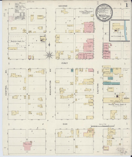 Sanborn Fire Insurance Map from Princeton, Mille Lacs County, Minnesota (1894), Sheet #0001 - Historic Sanborn Fire Insurance Map Print, vintage old map wall art, antique decor, genealogy gift, Minnesota Minnesota map