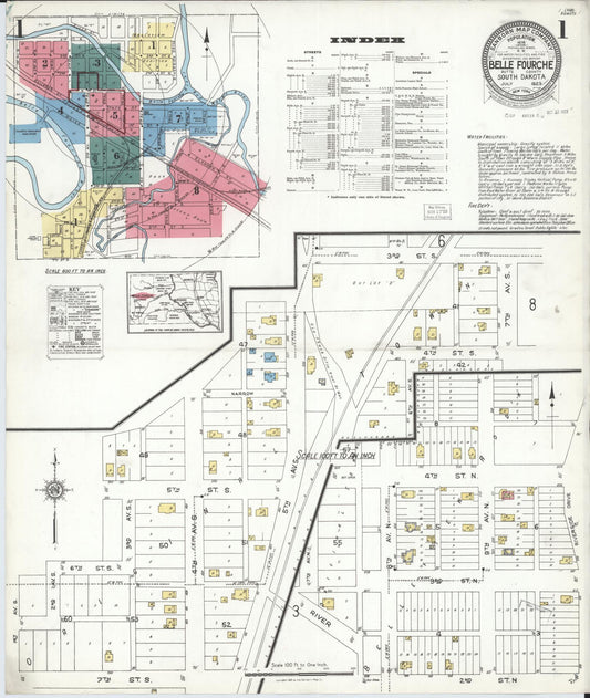 Sanborn Fire Insurance Map from Belle Fourche, Butte County, South Dakota (1923), Sheet #0001 - Historic Sanborn Fire Insurance Map Print, vintage old map wall art, antique decor, genealogy gift, South Dakota South Dakota map