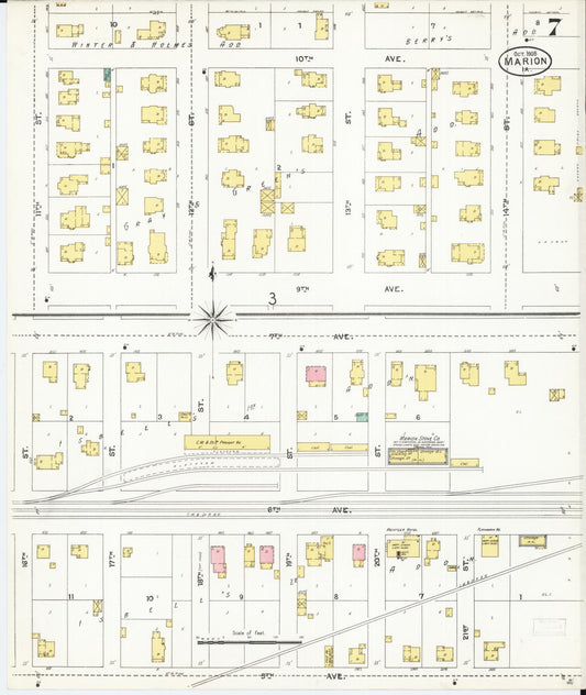 Sanborn Fire Insurance Map from Marion, Linn County, Iowa (1905), Sheet #0007 - Historic Sanborn Fire Insurance Map Print, vintage old map wall art