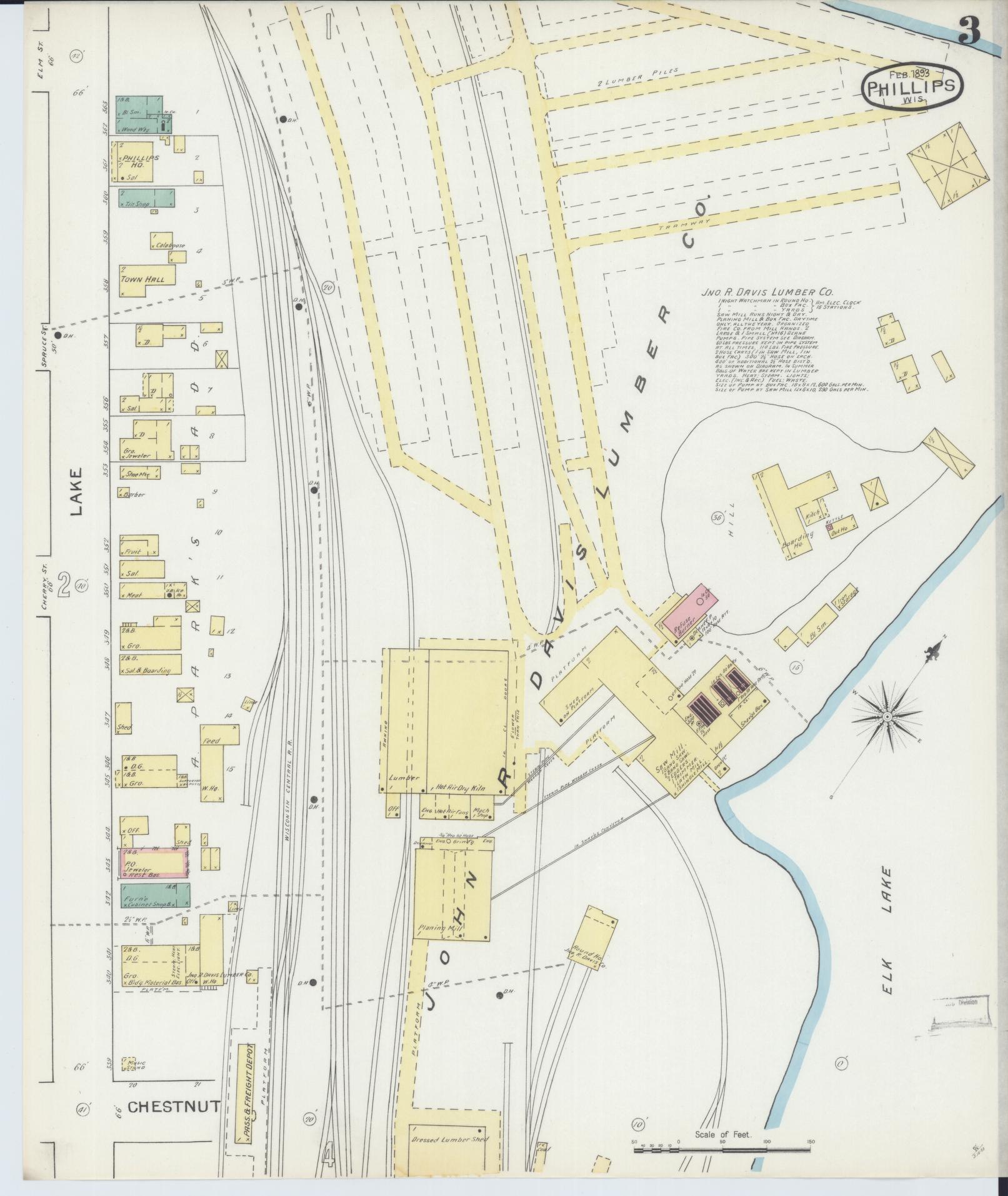 Sanborn Fire Insurance Map from Phillips, Price County, Wisconsin (1893), Sheet #0003 - Historic Sanborn Fire Insurance Map Print, vintage old map wall art, antique decor, genealogy gift, Wisconsin Wisconsin map