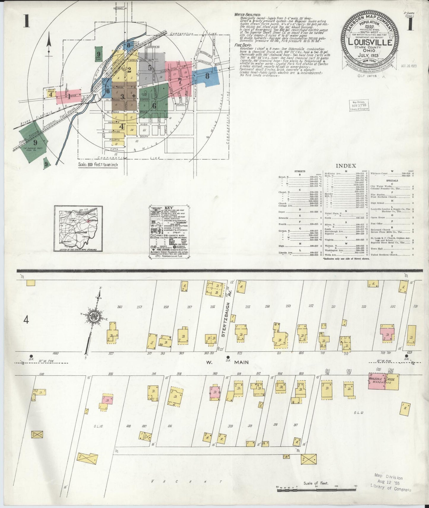 Sanborn Fire Insurance Map from Louisville, Stark County, Ohio (1923), Sheet #0001 - Complete Map Set gallery image, historic Sanborn map, vintage wall art, Ohio Ohio