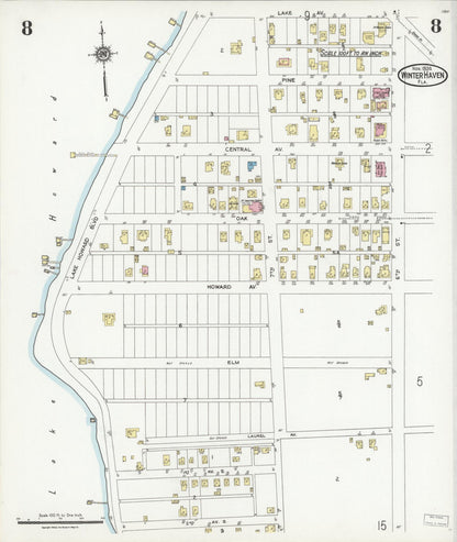 Sanborn Fire Insurance Map from Winter Haven, Polk County, Florida (1924), Sheet #0008 - Historic Sanborn Fire Insurance Map Print, vintage old map wall art, antique decor, genealogy gift, Florida Florida map