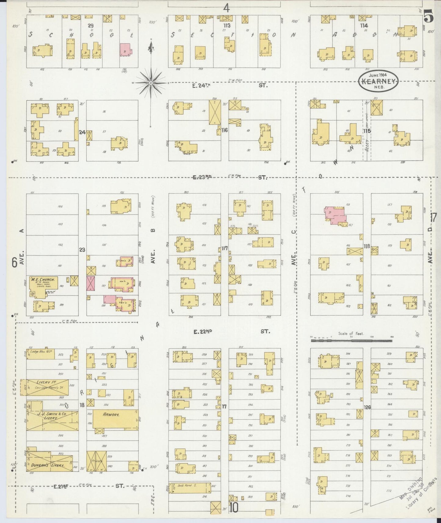 Sanborn Fire Insurance Map from Kearney, Buffalo County, Nebraska (1904), Sheet #0005 - Complete Map Set gallery image, historic Sanborn map, vintage wall art, Nebraska Nebraska