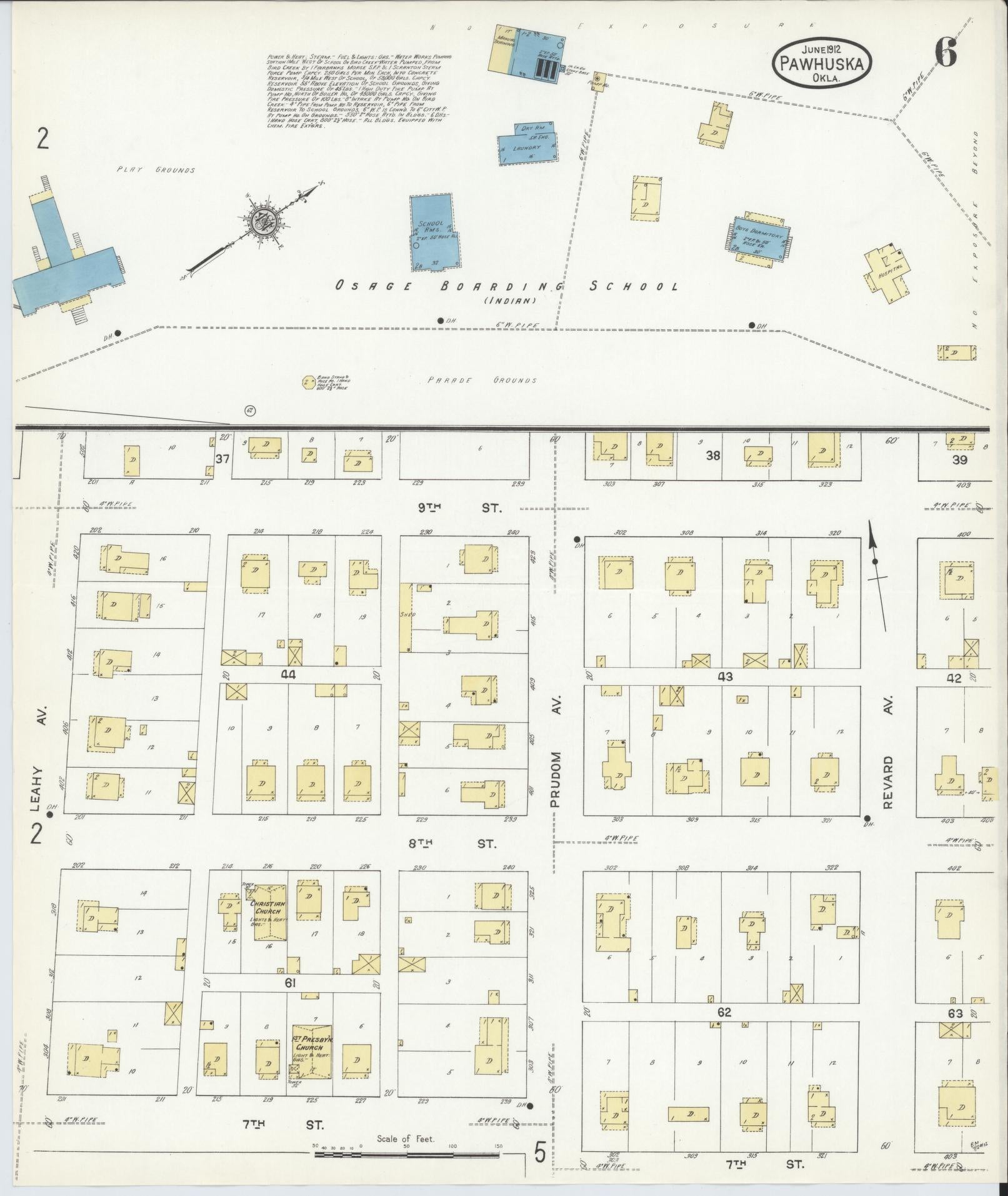 Sanborn Fire Insurance Map from Pawhuska, Osage County, Oklahoma (1912), Sheet #0006 - Historic Sanborn Fire Insurance Map Print, vintage old map wall art, antique decor, genealogy gift, Oklahoma Oklahoma map