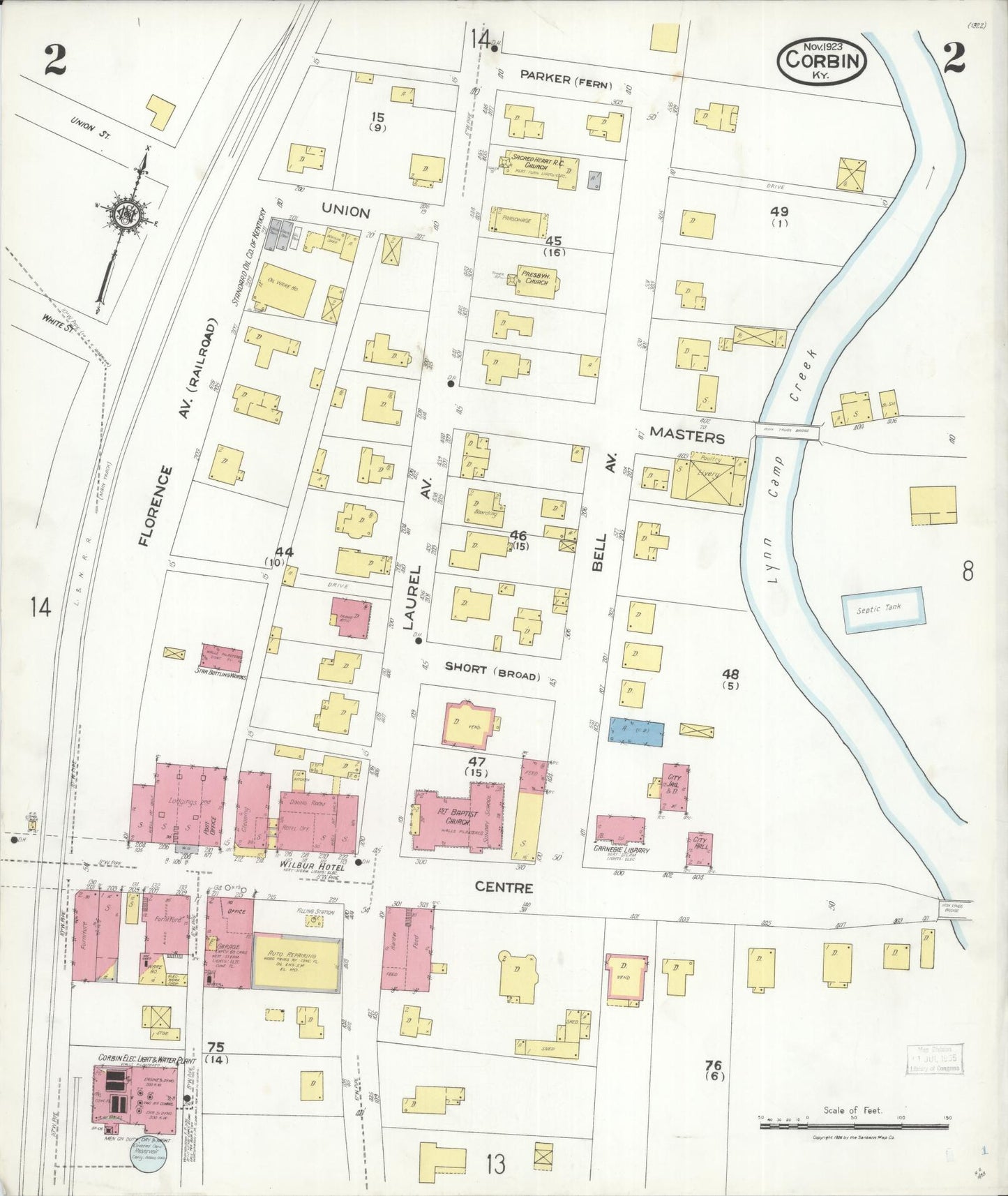 Sanborn Fire Insurance Map from Corbin, Knox and Whitley Counties, Kentucky (1923), Sheet #0002 - Historic Sanborn Fire Insurance Map Print, vintage old map wall art, antique decor, genealogy gift, Kentucky Kentucky map