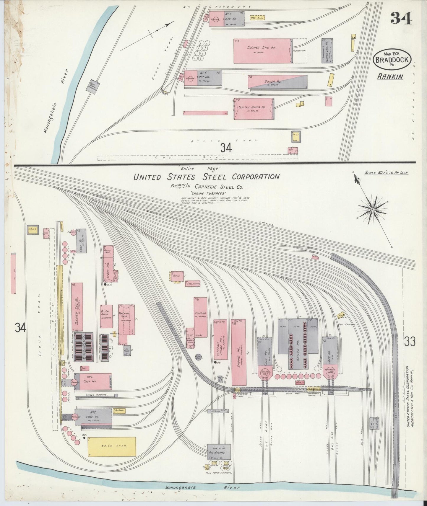 Sanborn Fire Insurance Map from Braddock, Allegheny County, Pennsylvania (1908), Sheet #0034 - Historic Sanborn Fire Insurance Map Print, vintage old map wall art, antique decor, genealogy gift, Pennsylvania Pennsylvania map