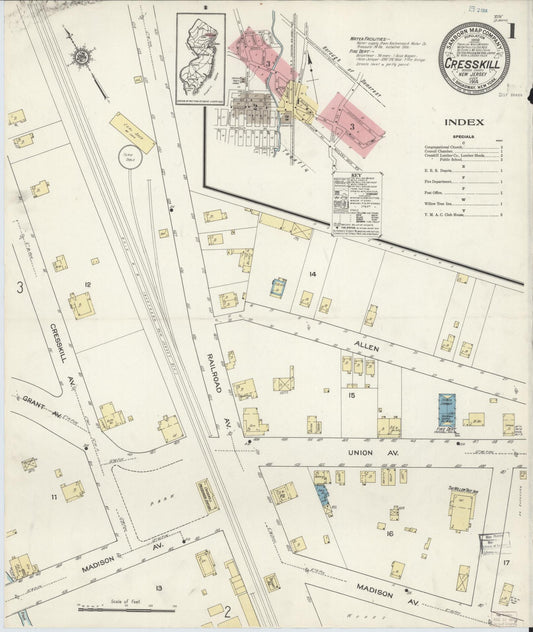 Sanborn Fire Insurance Map from Cresskill, Bergen County, New Jersey (1914), Sheet #0001 - Historic Sanborn Fire Insurance Map Print, vintage old map wall art, antique decor, genealogy gift, New Jersey New Jersey map